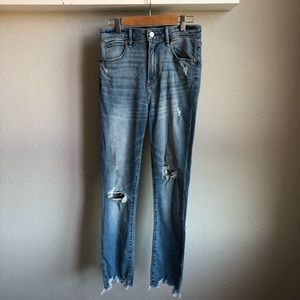 Distressed high rise skinny jeans